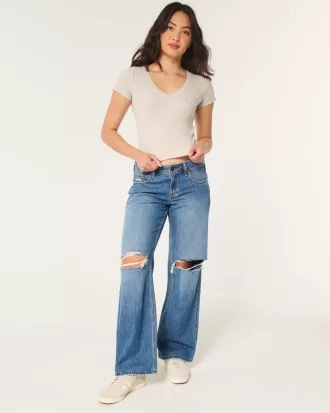 Cotton Blend V-Neck Baby Tee,Cotton Blend V-Neck Baby Tee