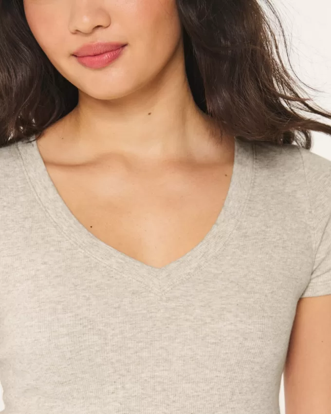 Cotton Blend V-Neck Baby Tee,Cotton Blend V-Neck Baby Tee