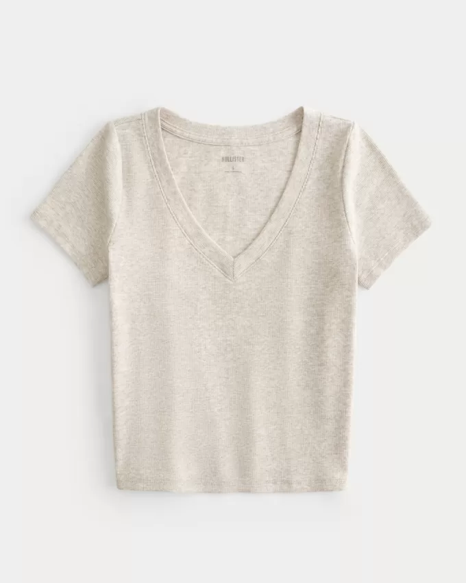 Cotton Blend V-Neck Baby Tee,Cotton Blend V-Neck Baby Tee