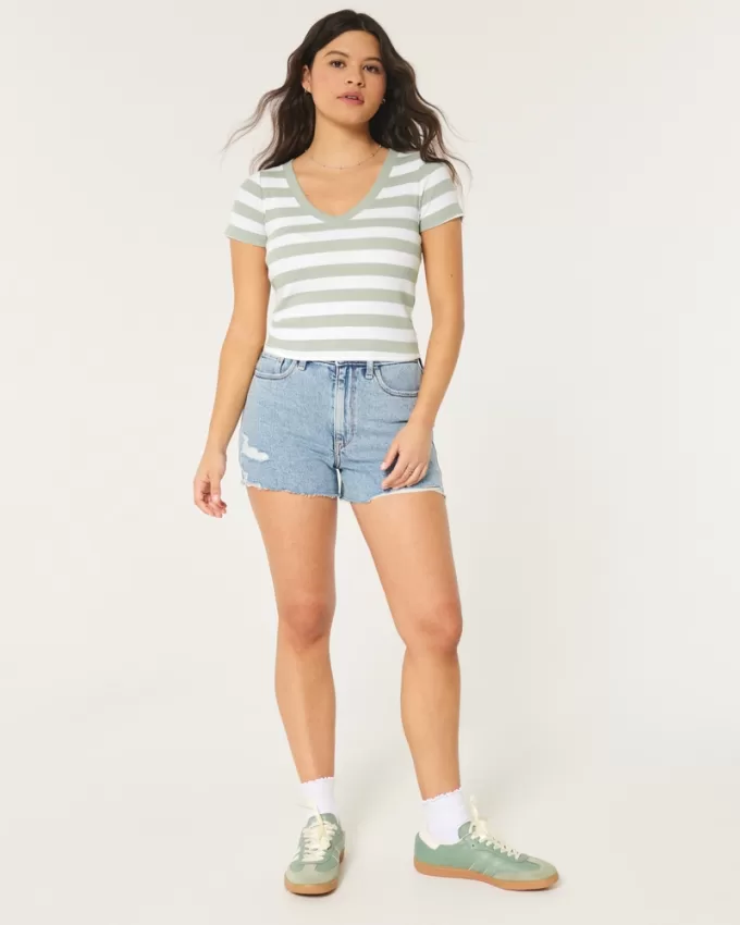 Cotton Blend V-Neck Baby Tee,Cotton Blend V-Neck Baby Tee