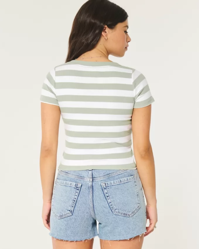 Cotton Blend V-Neck Baby Tee,Cotton Blend V-Neck Baby Tee