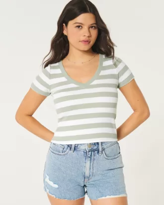 Cotton Blend V-Neck Baby Tee,Cotton Blend V-Neck Baby Tee