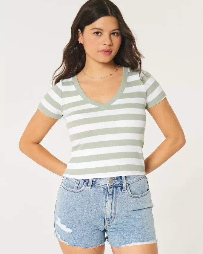 Cotton Blend V-Neck Baby Tee,Cotton Blend V-Neck Baby Tee