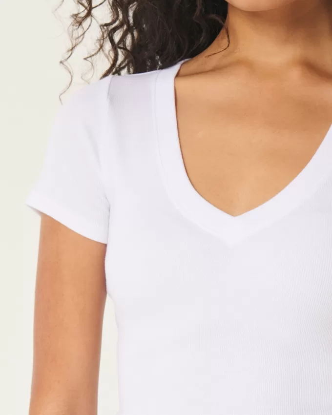 Cotton Blend V-Neck Baby Tee,Cotton Blend V-Neck Baby Tee