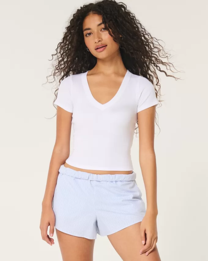 Cotton Blend V-Neck Baby Tee,Cotton Blend V-Neck Baby Tee