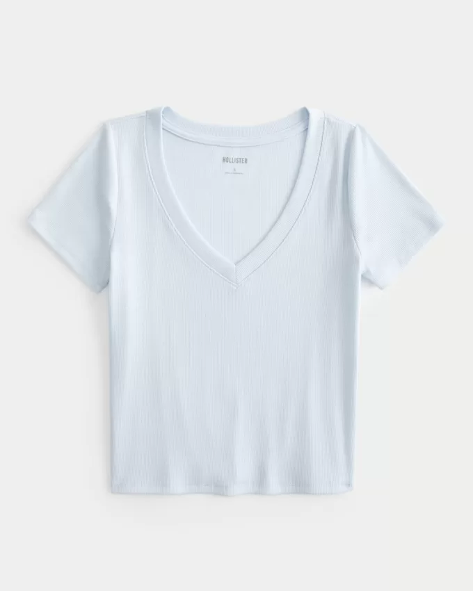 Cotton Blend V-Neck Baby Tee,Cotton Blend V-Neck Baby Tee