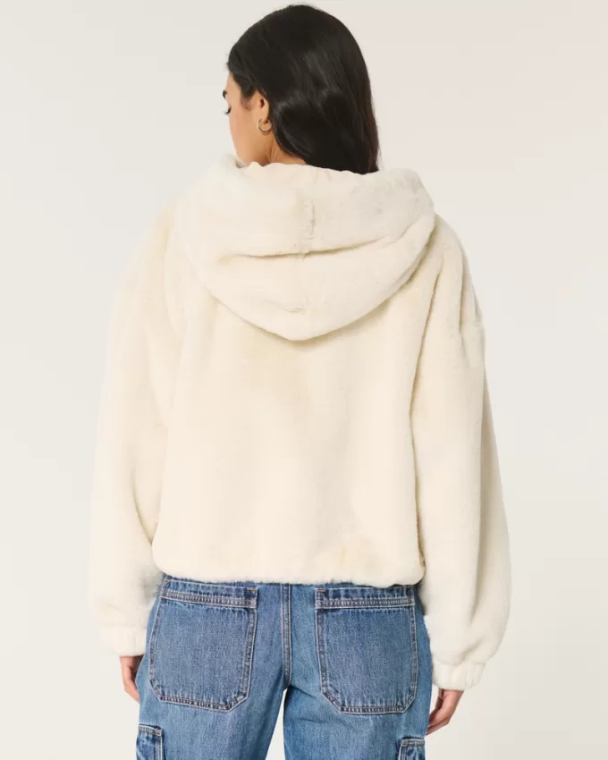 Cozy Faux Fur Zip-Up Hoodie,Cozy Faux Fur Zip-Up Hoodie