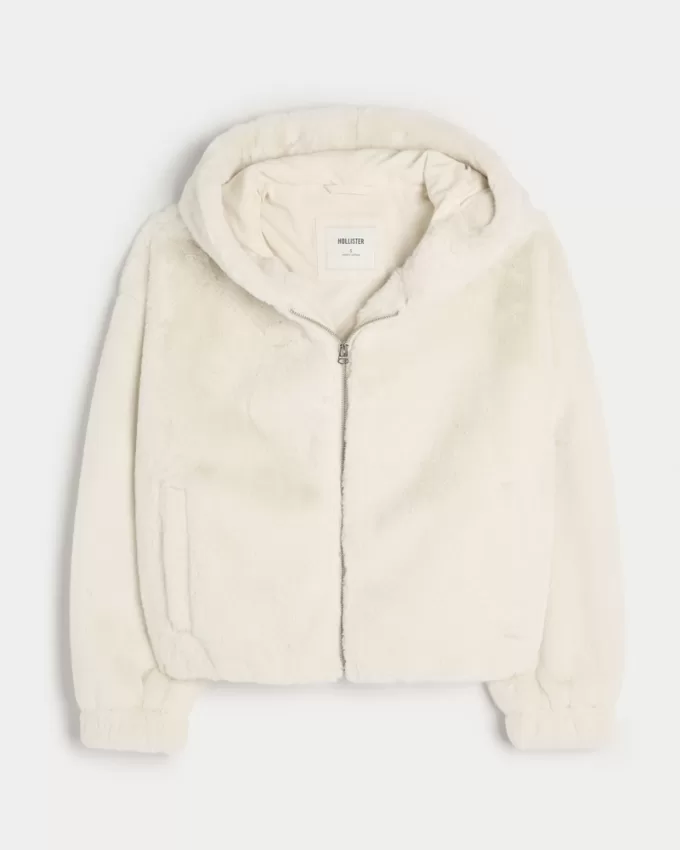 Cozy Faux Fur Zip-Up Hoodie,Cozy Faux Fur Zip-Up Hoodie