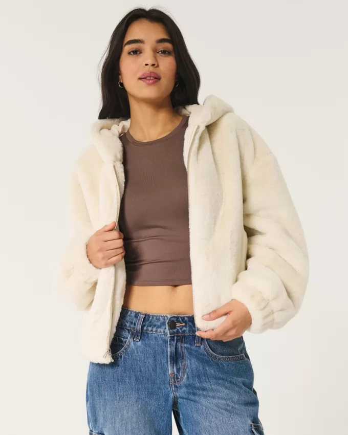 Cozy Faux Fur Zip-Up Hoodie,Cozy Faux Fur Zip-Up Hoodie