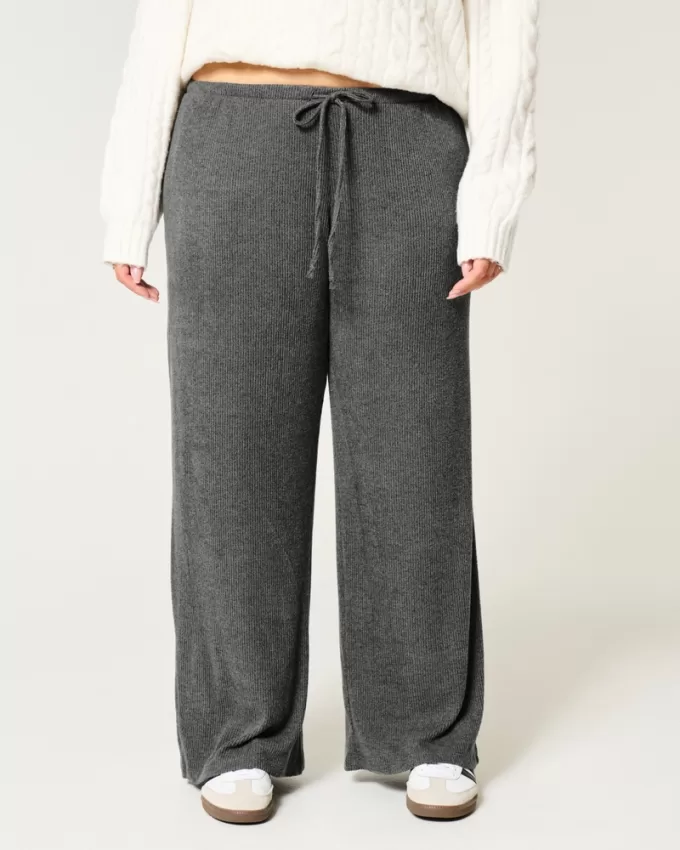 Cozy Ribbed Drawstring Baggy Pants,Cozy Ribbed Drawstring Baggy Pants