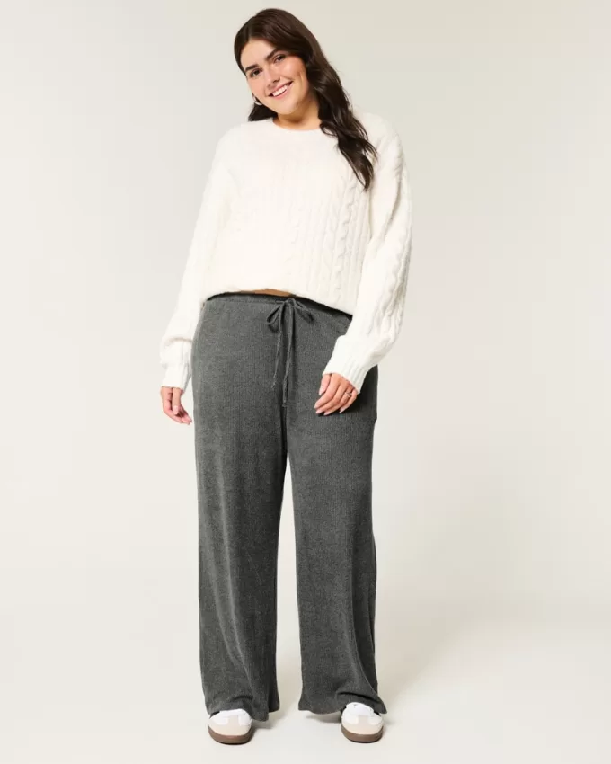 Cozy Ribbed Drawstring Baggy Pants,Cozy Ribbed Drawstring Baggy Pants