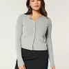 Cozy Ribbed Seamless Button-Through Crew Top,Cozy Ribbed Seamless Button-Through Crew Top