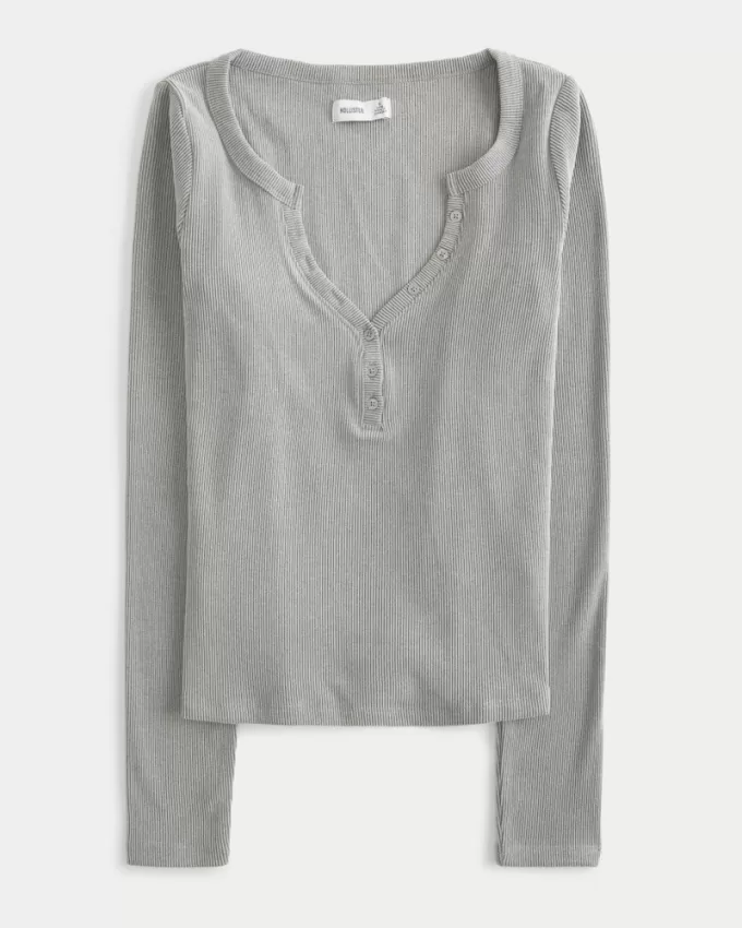 Cozy Ribbed Seamless Fabric Henley,Cozy Ribbed Seamless Fabric Henley