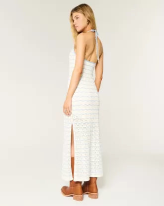 Crochet-Style Halter Midi Dress,Crochet-Style Halter Midi Dress