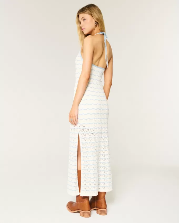 Crochet-Style Halter Midi Dress,Crochet-Style Halter Midi Dress