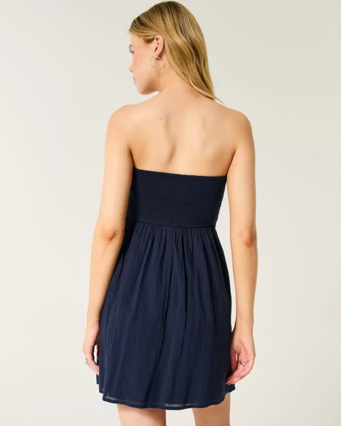 Crochet-Style Mix Strapless Mini Dress,Crochet-Style Mix Strapless Mini Dress