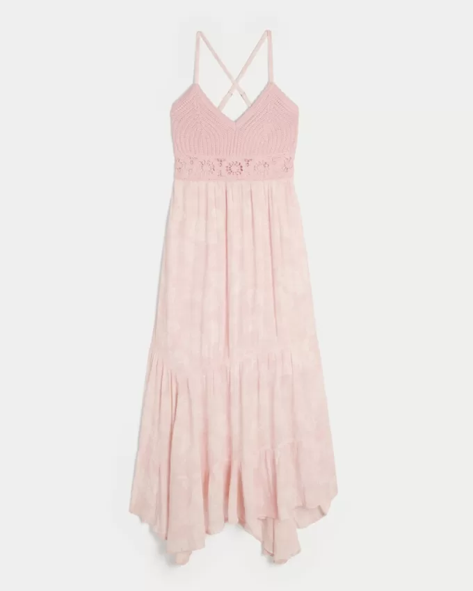 Crochet-Style Mix V-Neck Maxi Dress,Crochet-Style Mix V-Neck Maxi Dress