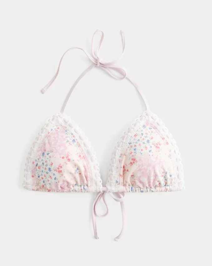 Crochet-Style Mixed Triangle Bikini Top,Crochet-Style Mixed Triangle Bikini Top