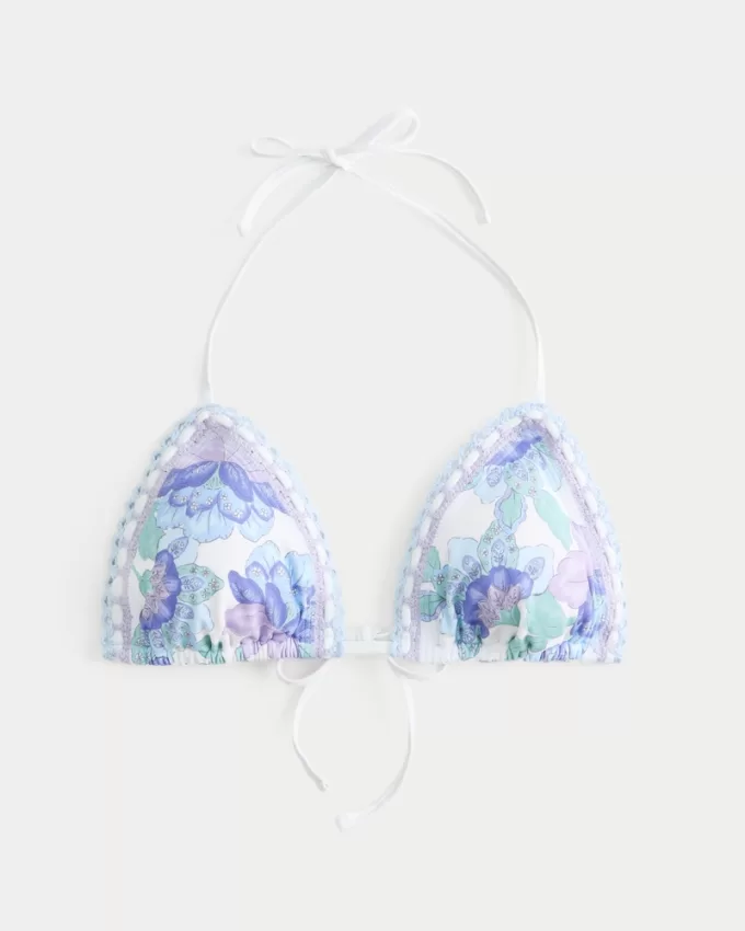 Crochet-Style Mixed Triangle Bikini Top,Crochet-Style Mixed Triangle Bikini Top