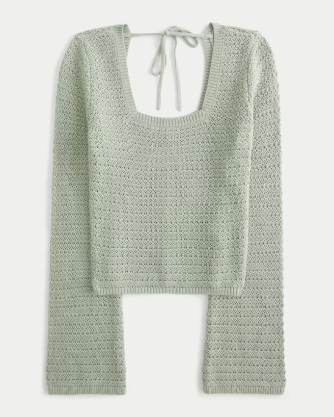 Crochet-Style Square-Neck Top,Crochet-Style Square-Neck Top