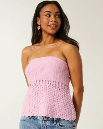 Crochet-Style Sweater Tube Top,Crochet-Style Sweater Tube Top