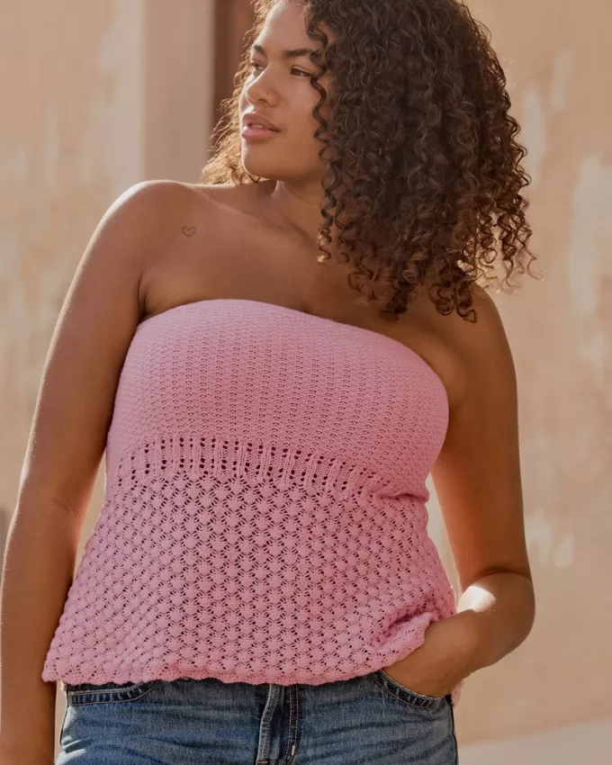 Crochet-Style Sweater Tube Top,Crochet-Style Sweater Tube Top