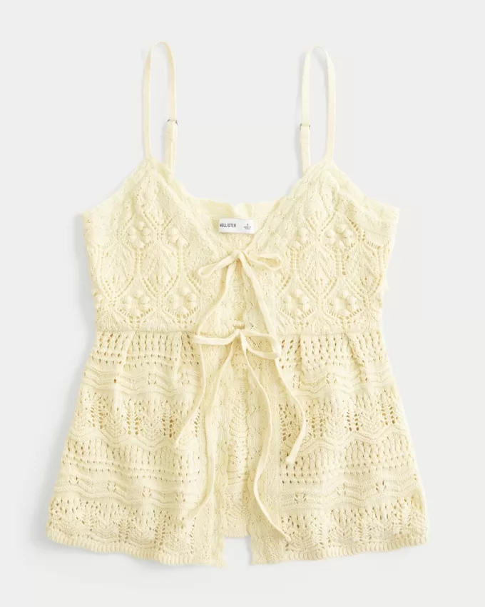 Crochet-Style Tie-Front Sweater Tank,Crochet-Style Tie-Front Sweater Tank