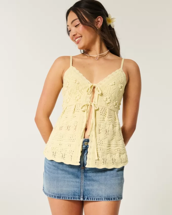 Crochet-Style Tie-Front Sweater Tank,Crochet-Style Tie-Front Sweater Tank