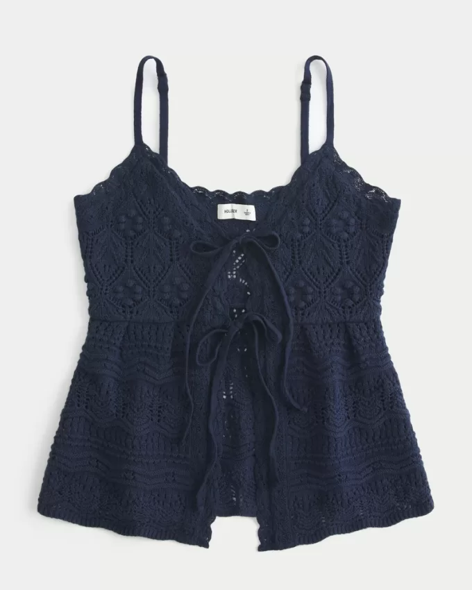 Crochet-Style Tie-Front Sweater Tank,Crochet-Style Tie-Front Sweater Tank