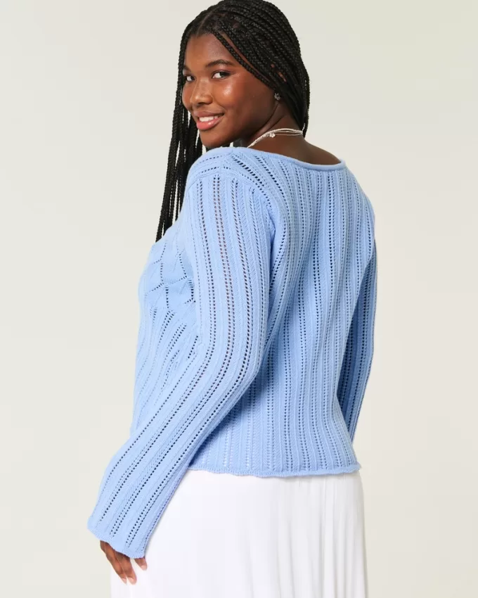 Crochet-Style Tie-Front Textured Sweater,Crochet-Style Tie-Front Textured Sweater Crochet-Style Tie-Front Textured Sweater,Crochet-Style Tie-Front Textured Sweater