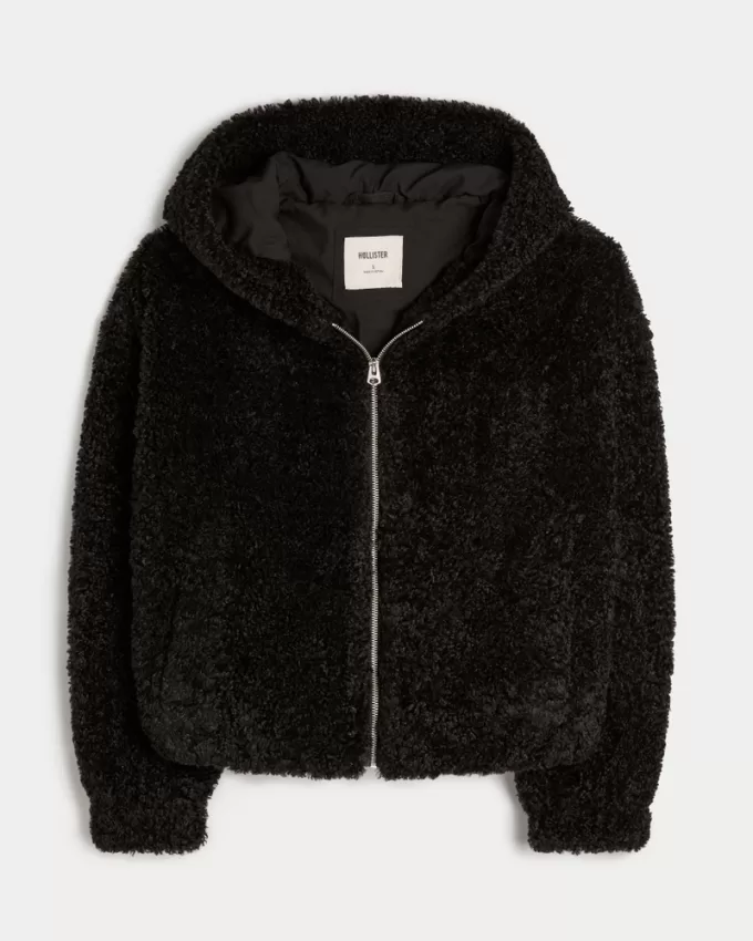 Curly Faux Fur Zip-Up Jacket,Curly Faux Fur Zip-Up Jacket