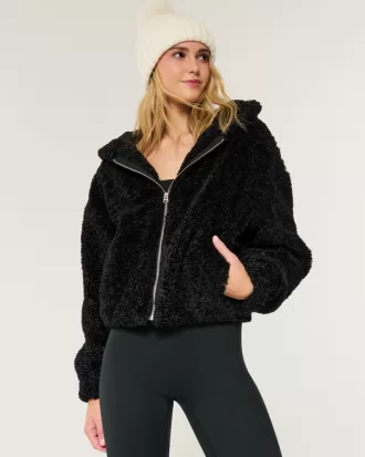Curly Faux Fur Zip-Up Jacket,Curly Faux Fur Zip-Up Jacket
