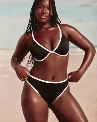 Curvy High-Leg High-Waist Ribbed Cheeky Bikini Bottom,Curvy High-Leg High-Waist Ribbed Cheeky Bikini Bottom