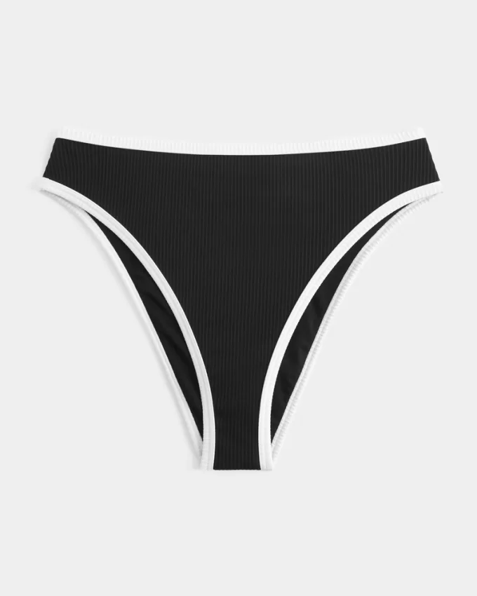 Curvy High-Leg High-Waist Ribbed Cheeky Bikini Bottom,Curvy High-Leg High-Waist Ribbed Cheeky Bikini Bottom
