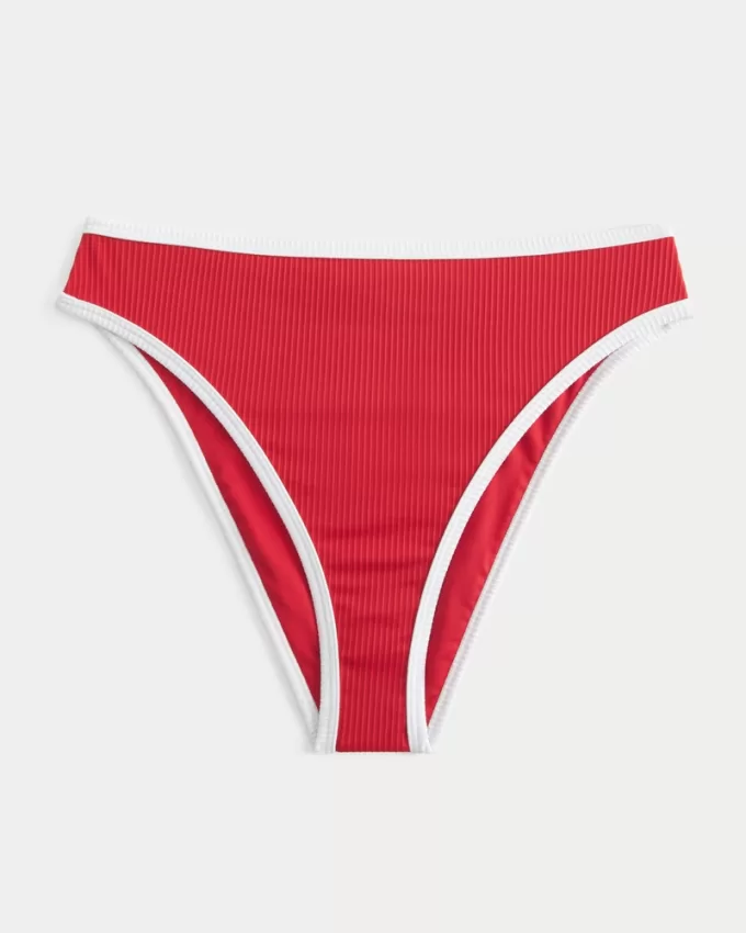 Curvy High-Leg High-Waist Ribbed Cheeky Bikini Bottom,Curvy High-Leg High-Waist Ribbed Cheeky Bikini Bottom