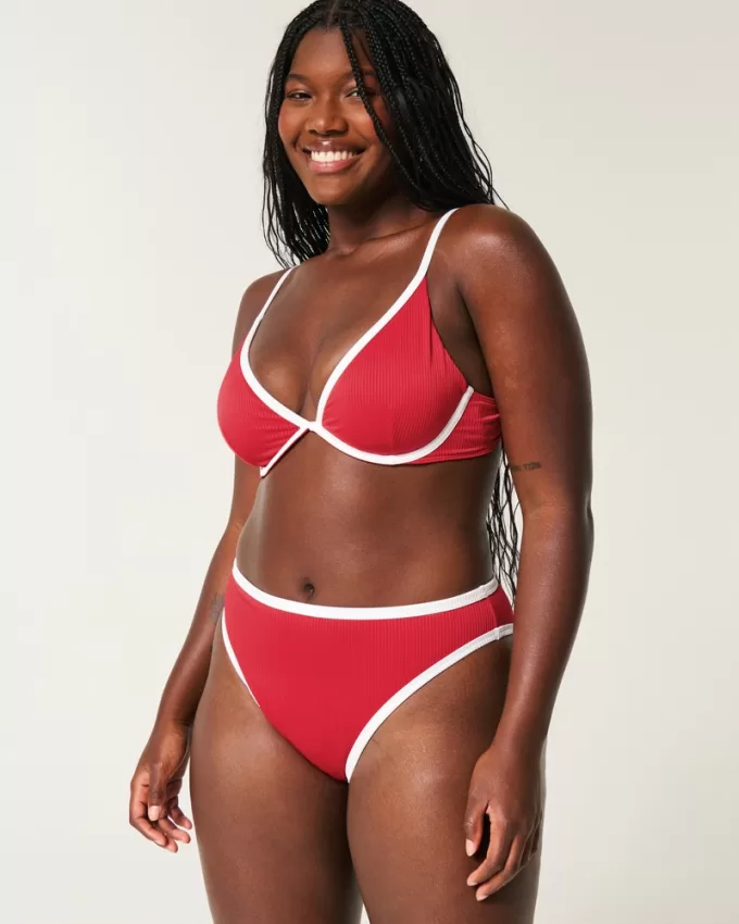 Curvy High-Leg High-Waist Ribbed Cheeky Bikini Bottom,Curvy High-Leg High-Waist Ribbed Cheeky Bikini Bottom