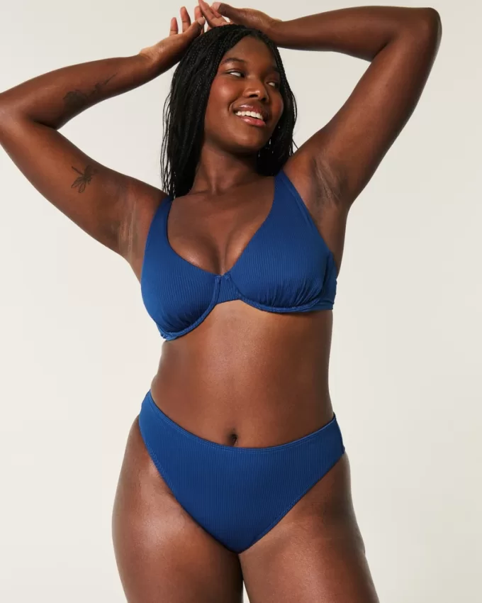 Curvy High-Leg High-Waist Ribbed Cheeky Bikini Bottom,Curvy High-Leg High-Waist Ribbed Cheeky Bikini Bottom