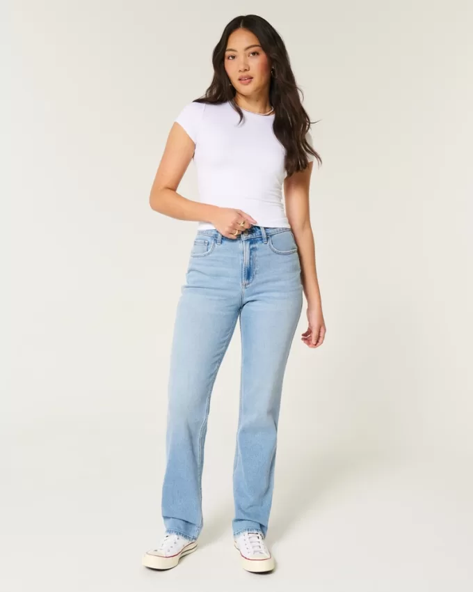 Curvy High-Rise Light Wash Straight Jeans,Curvy High-Rise Light Wash Straight Jeans