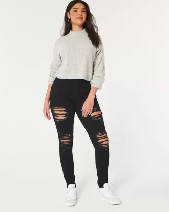 Curvy High-Rise Ripped Black Super Skinny Jeans,Curvy High-Rise Ripped Black Super Skinny Jeans