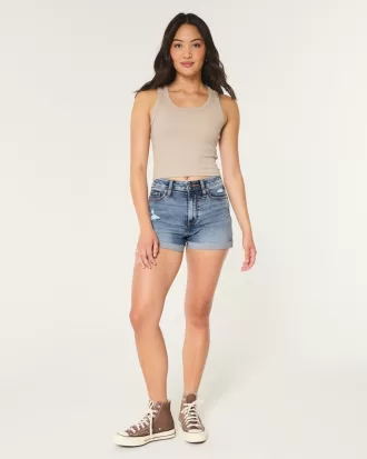 Curvy High-Rise Ripped Dark Wash Denim Shorts 3″,Curvy High-Rise Ripped Dark Wash Denim Shorts 3″