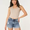 Curvy High-Rise Ripped Dark Wash Denim Shorts 3″,Curvy High-Rise Ripped Dark Wash Denim Shorts 3″