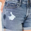 Curvy High-Rise Ripped Dark Wash Denim Shorts 3″,Curvy High-Rise Ripped Dark Wash Denim Shorts 3″