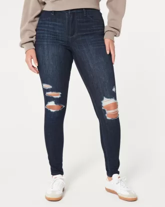 Curvy High-Rise Ripped Dark Wash Jean Leggings,Curvy High-Rise Ripped Dark Wash Jean Leggings