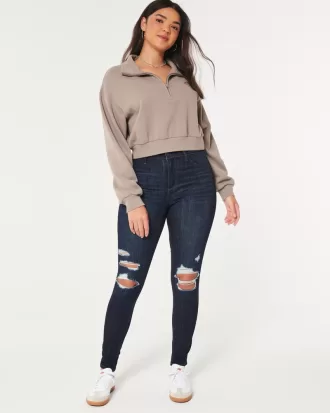 Curvy High-Rise Ripped Dark Wash Jean Leggings,Curvy High-Rise Ripped Dark Wash Jean Leggings