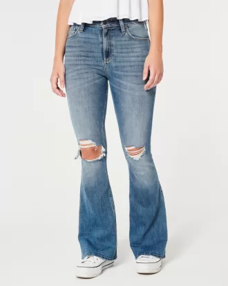 Curvy High-Rise Ripped Medium Wash Flare Jeans,Curvy High-Rise Ripped Medium Wash Flare Jeans
