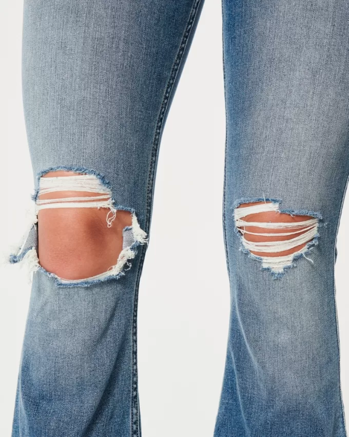 Curvy High-Rise Ripped Medium Wash Flare Jeans,Curvy High-Rise Ripped Medium Wash Flare Jeans