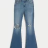 Curvy High-Rise Ripped Medium Wash Flare Jeans,Curvy High-Rise Ripped Medium Wash Flare Jeans