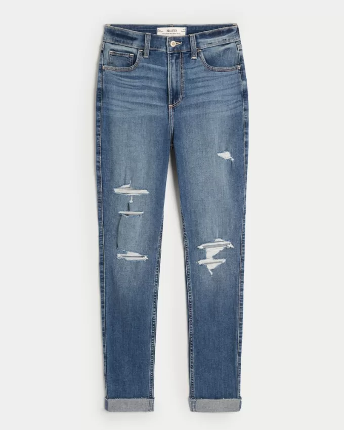 Curvy High-Rise Ripped Medium Wash Super Skinny Jeans,Curvy High-Rise Ripped Medium Wash Super Skinny Jeans