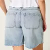 Curvy Low-Rise Light Wash Distressed Baggy Jort,Curvy Low-Rise Light Wash Distressed Baggy Jort