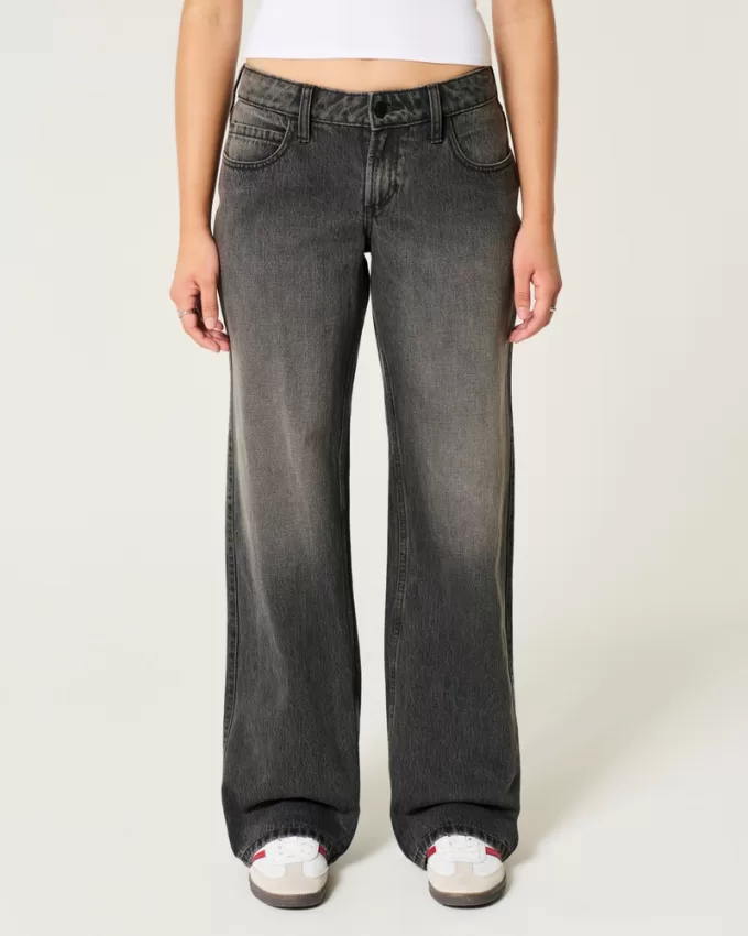 Curvy Low-Rise Washed Black Baggy Jeans,Curvy Low-Rise Washed Black Baggy Jeans